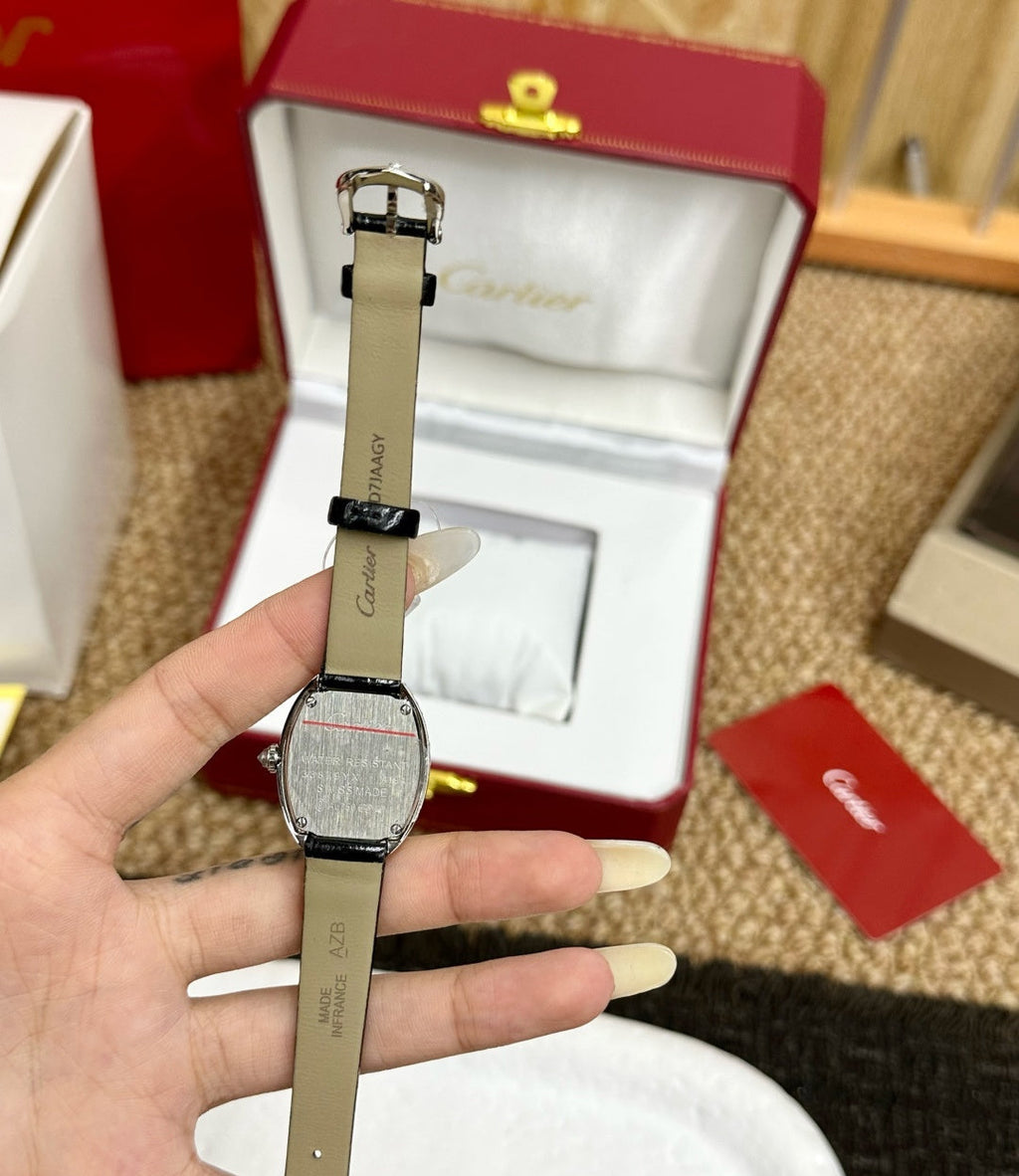 Cartier Baignoire Ladies Diamond Watch – Black Leather Strap