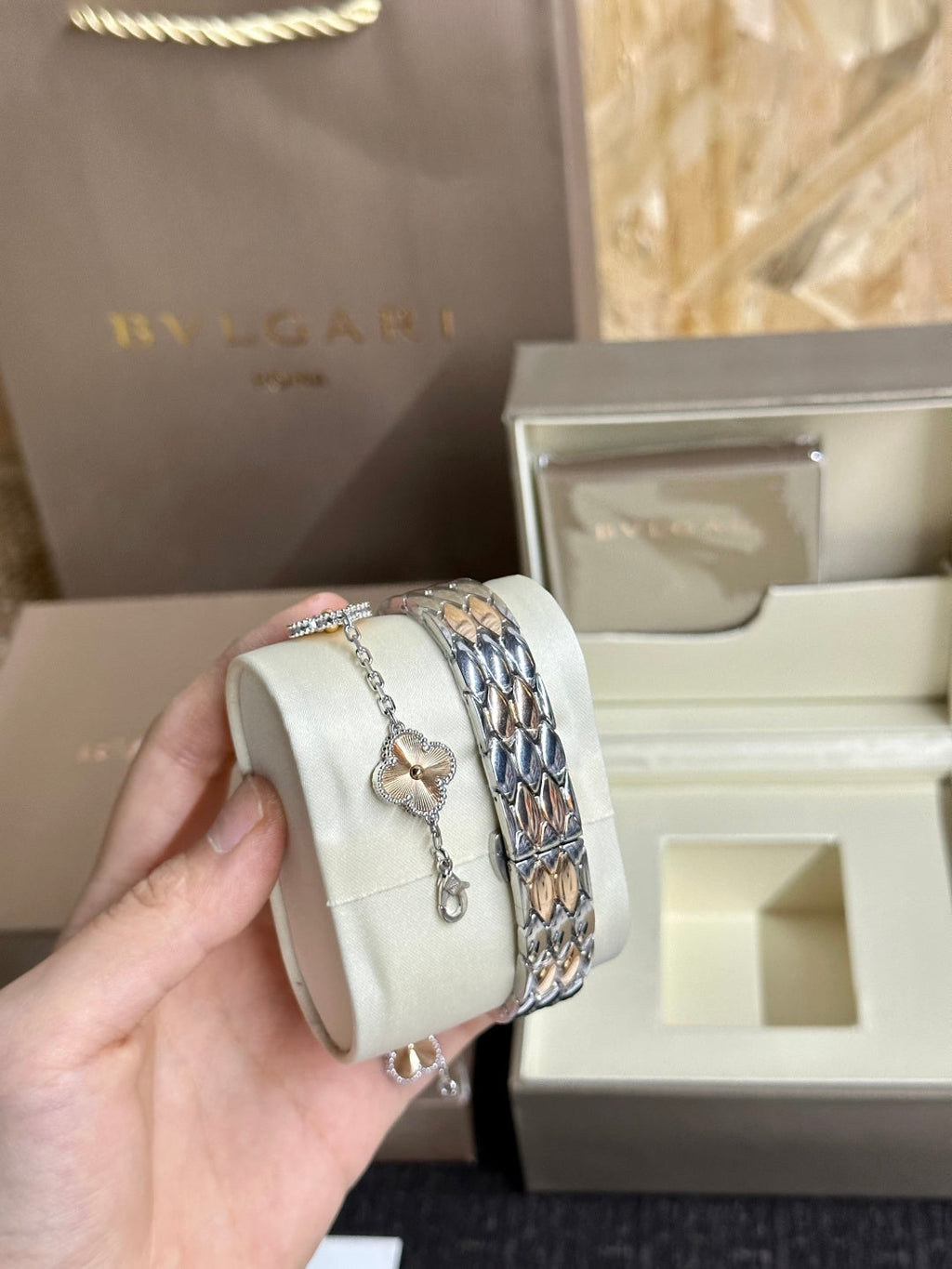 Bvlgari Serpenti Two-Tone Watch & Clover Bracelet Gift Set