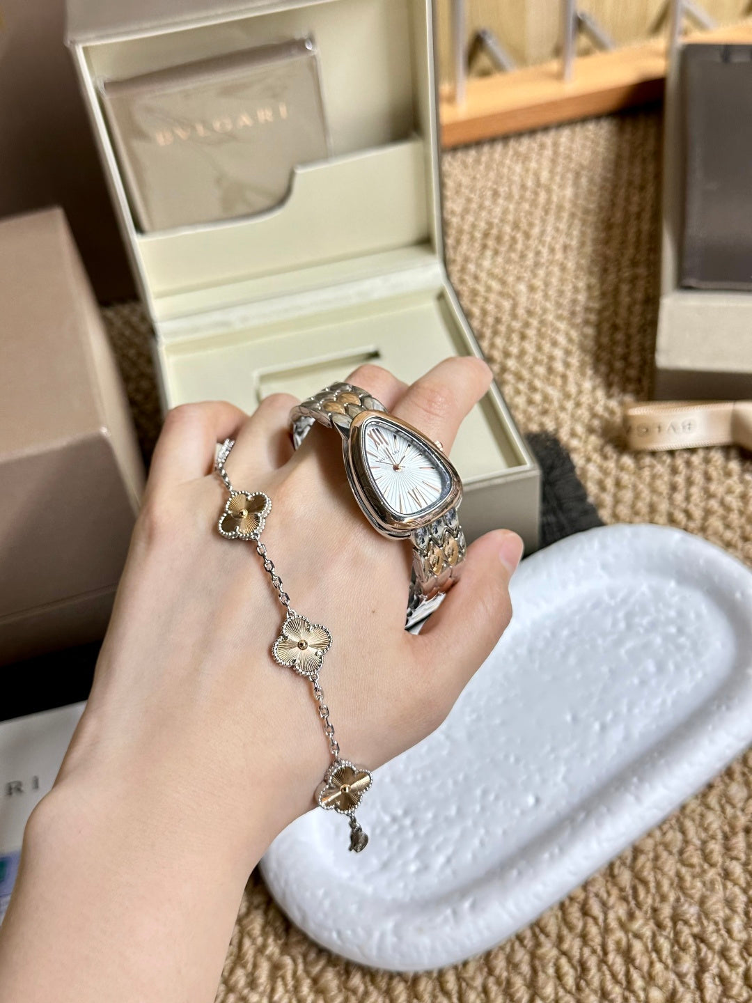 Bvlgari Serpenti Two-Tone Watch & Clover Bracelet Gift Set