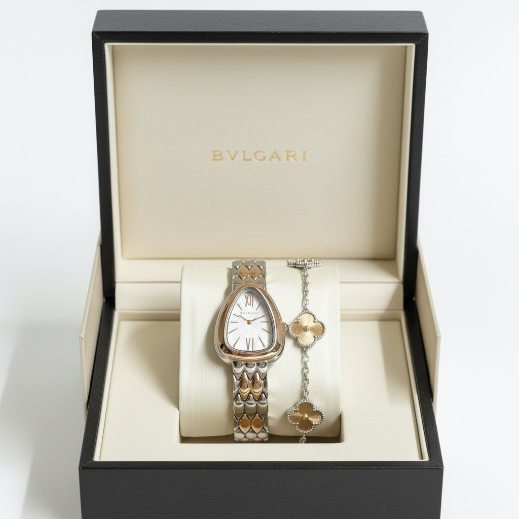 Bvlgari Serpenti Two-Tone Watch & Clover Bracelet Gift Set