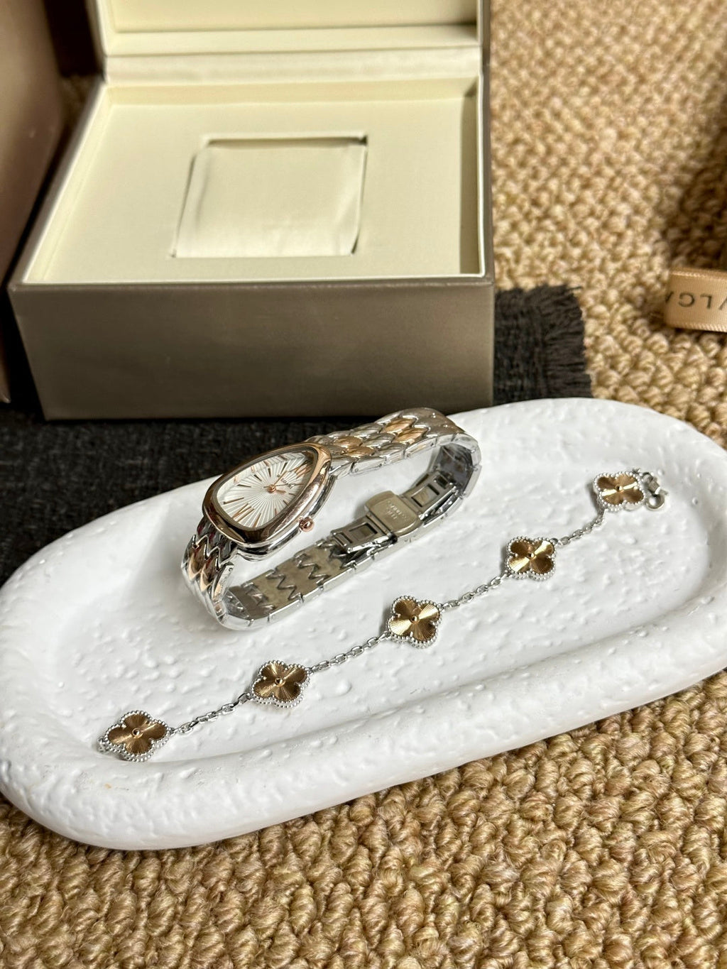 Bvlgari Serpenti Two-Tone Watch & Clover Bracelet Gift Set