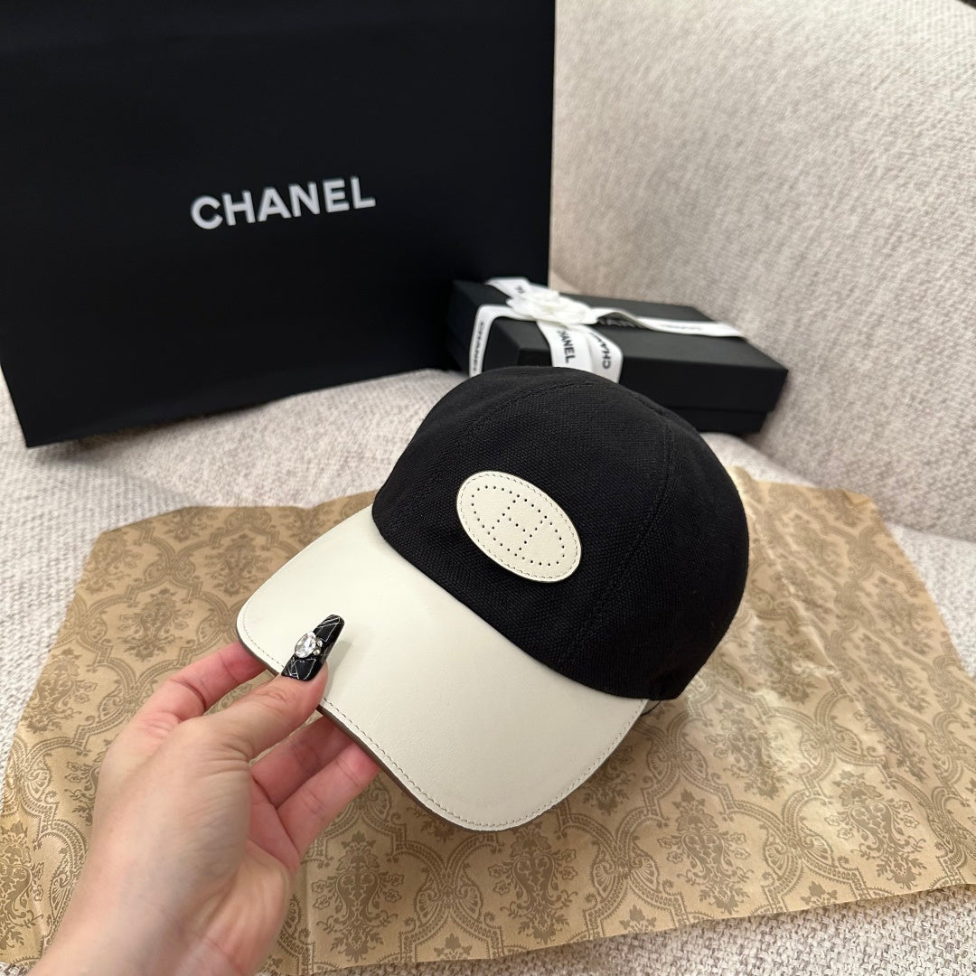 Chanel CC Logo Canvas & Leather Brim Baseball Cap