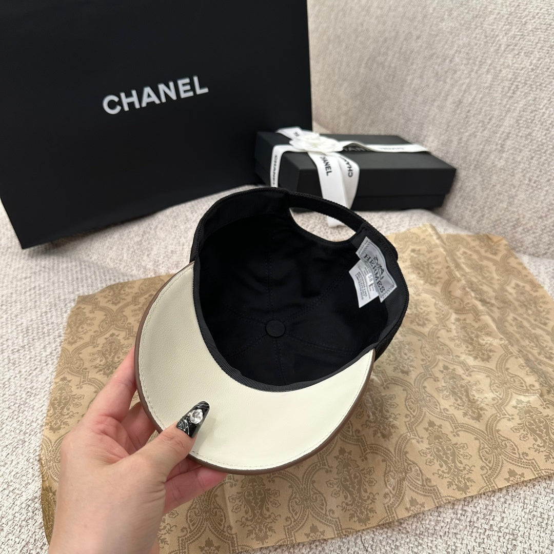 Chanel CC Logo Canvas & Leather Brim Baseball Cap