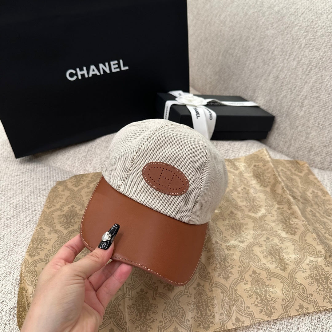 Chanel CC Logo Canvas & Leather Brim Baseball Cap