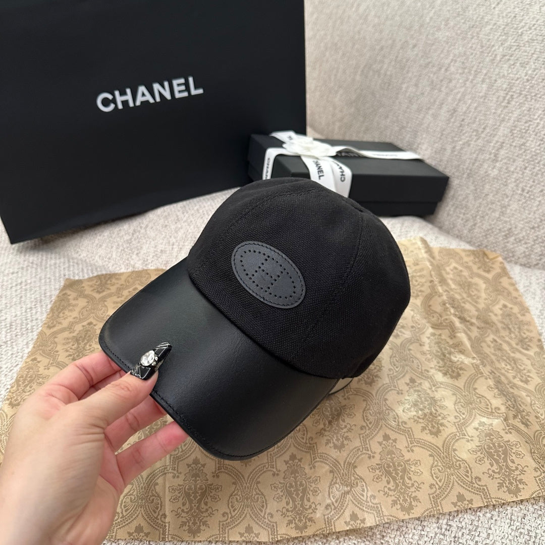 Chanel CC Logo Canvas & Leather Brim Baseball Cap