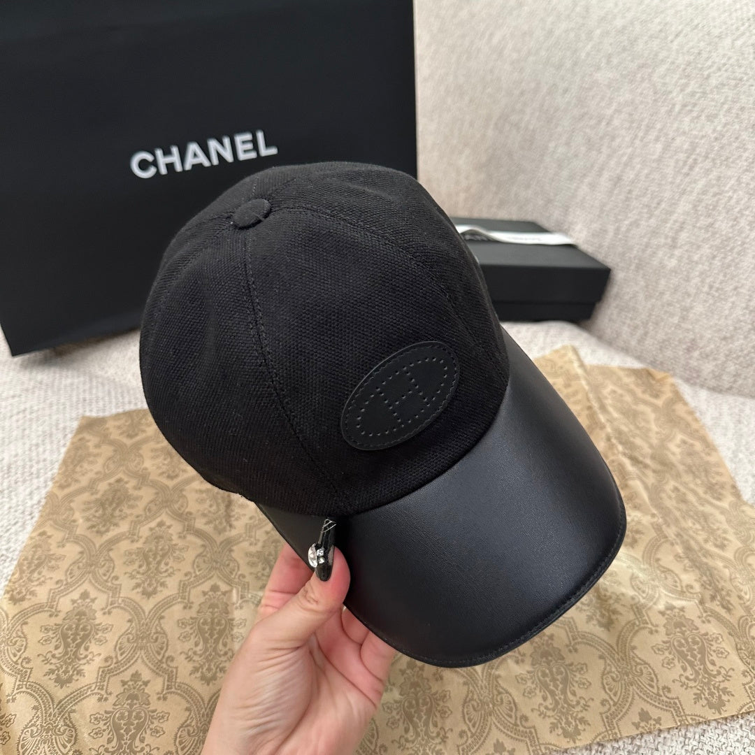 Chanel CC Logo Canvas & Leather Brim Baseball Cap