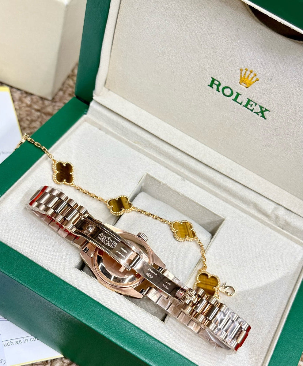 Rolex Datejust Ladies Rose Gold Watch & Clover Bracelet Gift Set