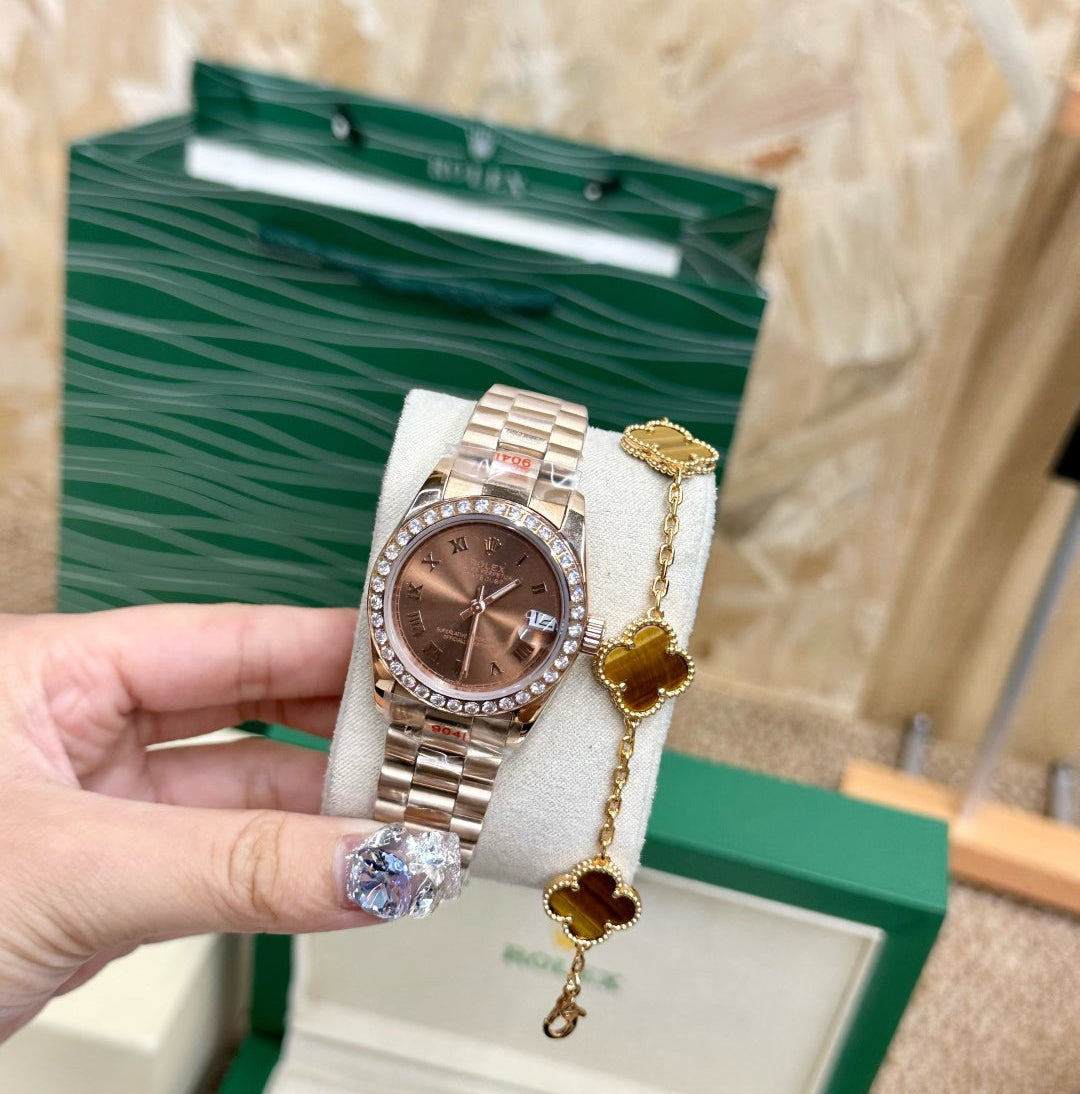 Rolex Datejust Ladies Rose Gold Watch & Clover Bracelet Gift Set