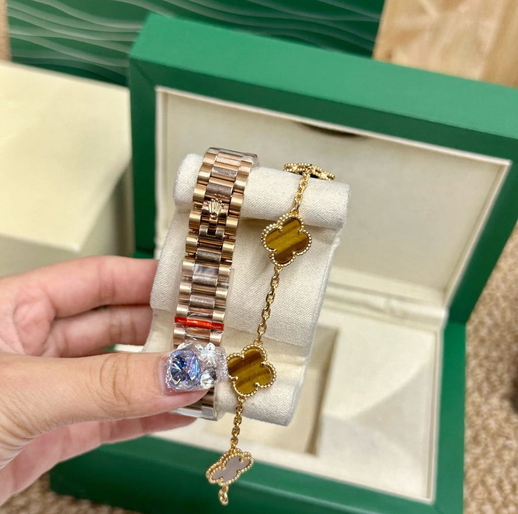 Rolex Datejust Ladies Rose Gold Watch & Clover Bracelet Gift Set