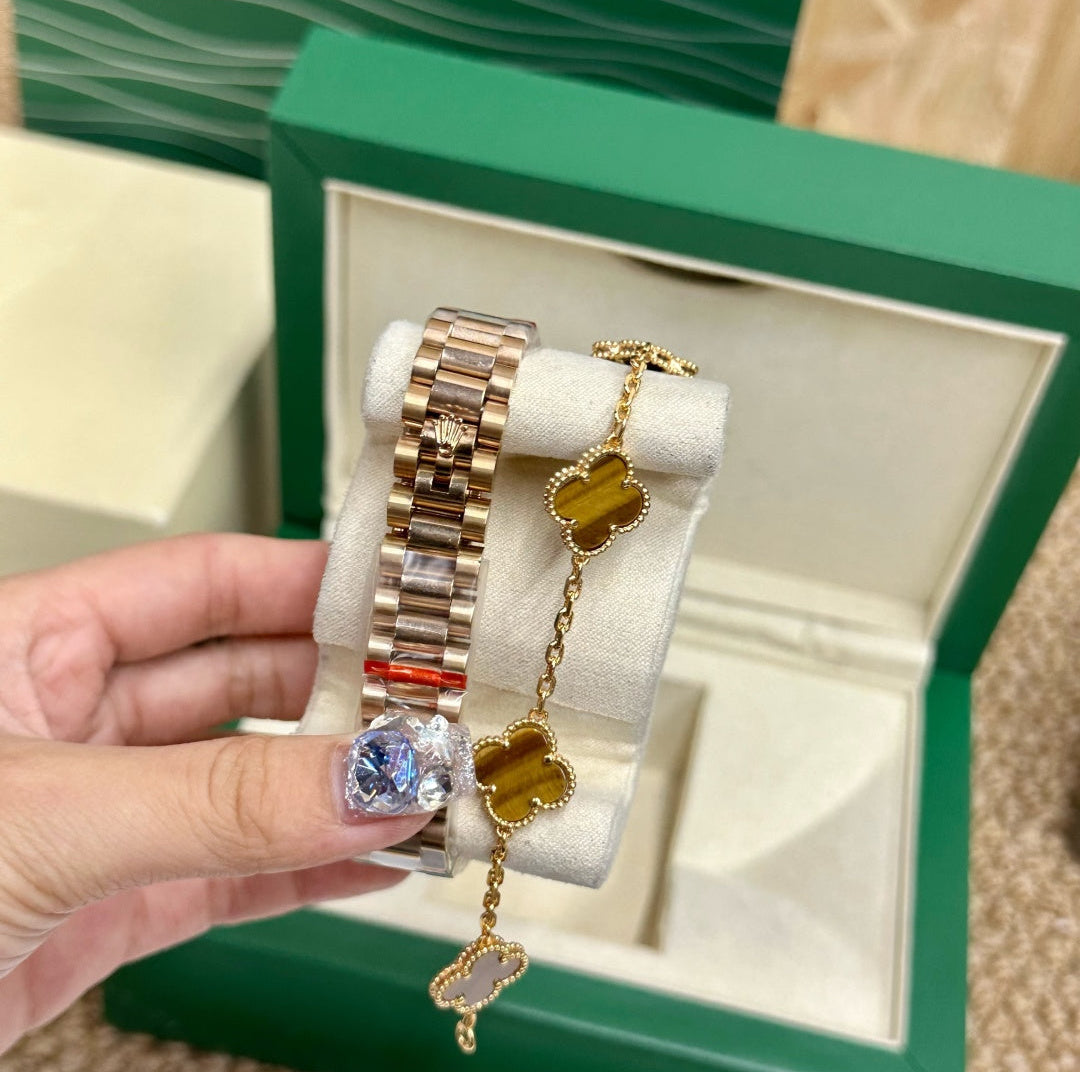 Rolex Datejust Ladies Rose Gold Watch & Clover Bracelet Gift Set