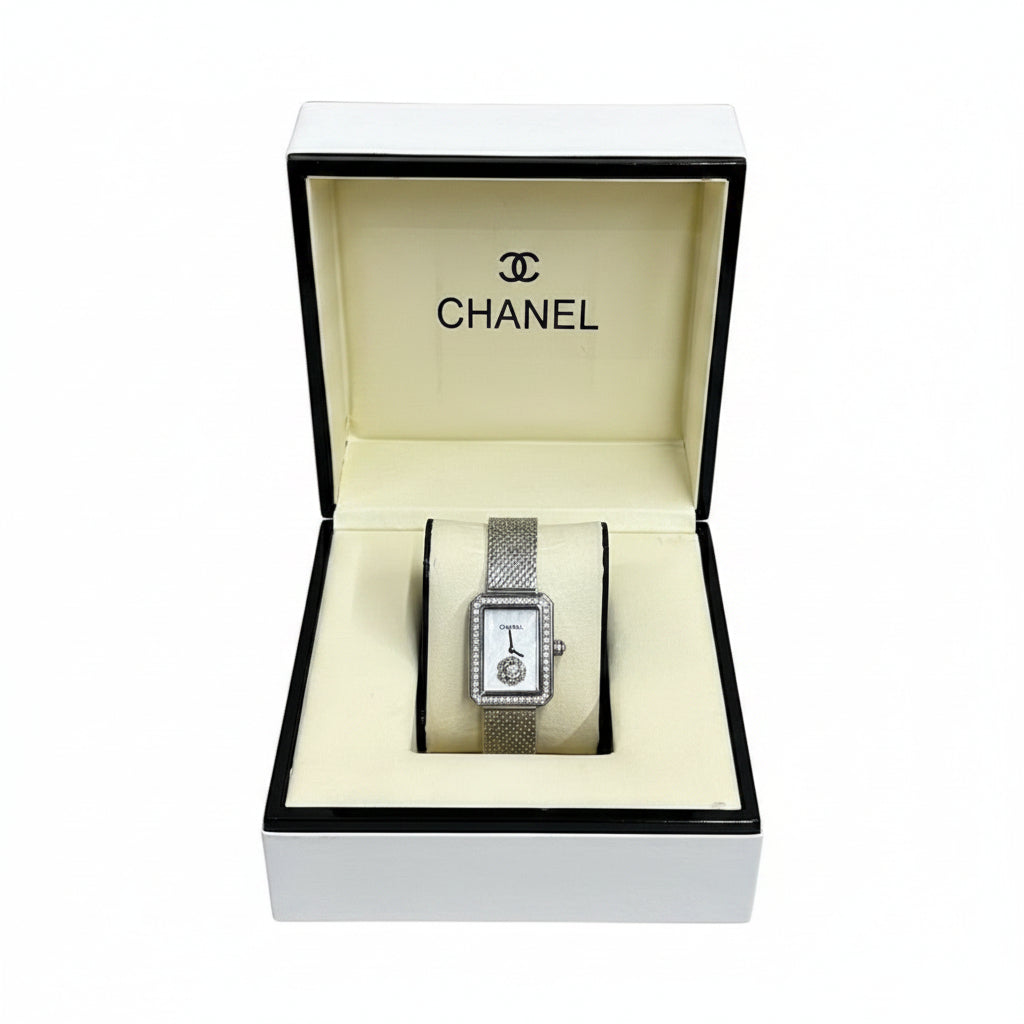 Chanel Première Ladies Watch – Silver Diamond Bezel Mesh Bracelet