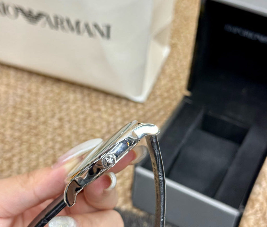 Emporio Armani Men's Classic Dress Watch – Grey Dial Black Leather Strap