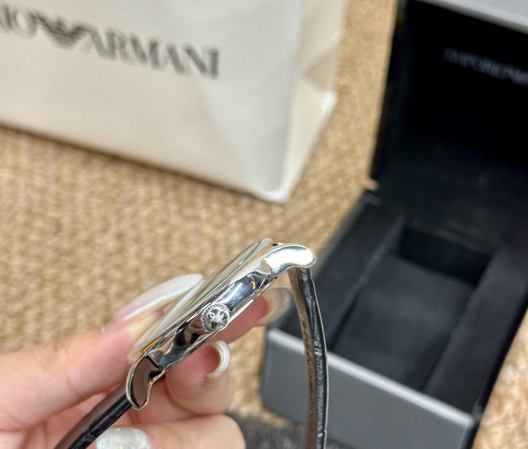 Emporio Armani Men's Classic Dress Watch – Grey Dial Black Leather Strap