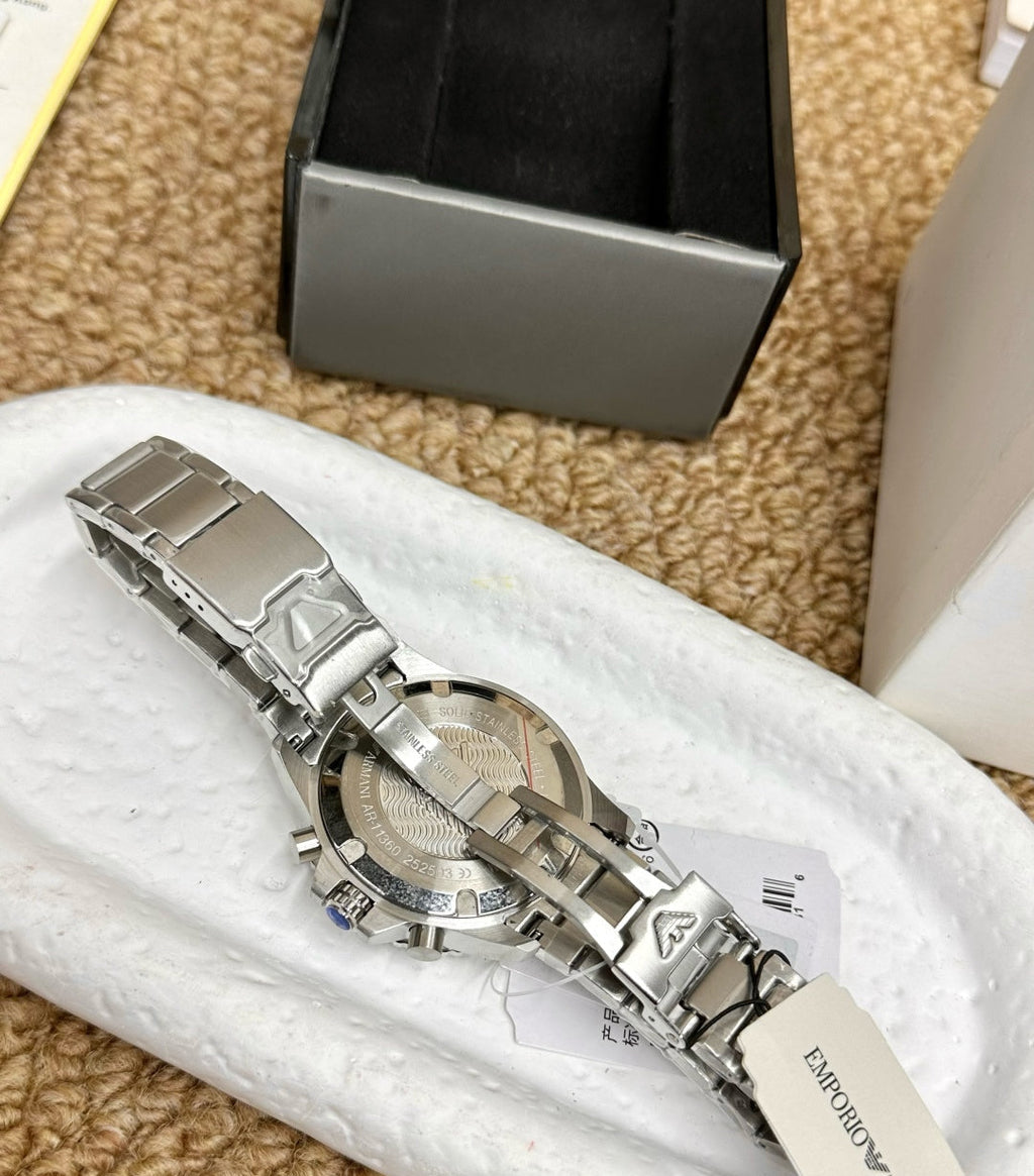 Emporio Armani Men's Diver Chronograph Watch – Silver Black Bezel