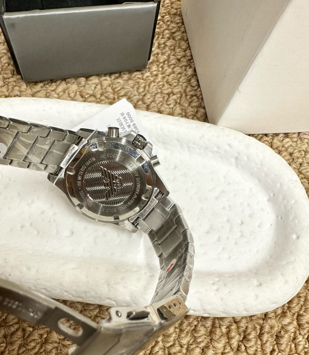 Emporio Armani Men's Diver Chronograph Watch – Silver Black Bezel