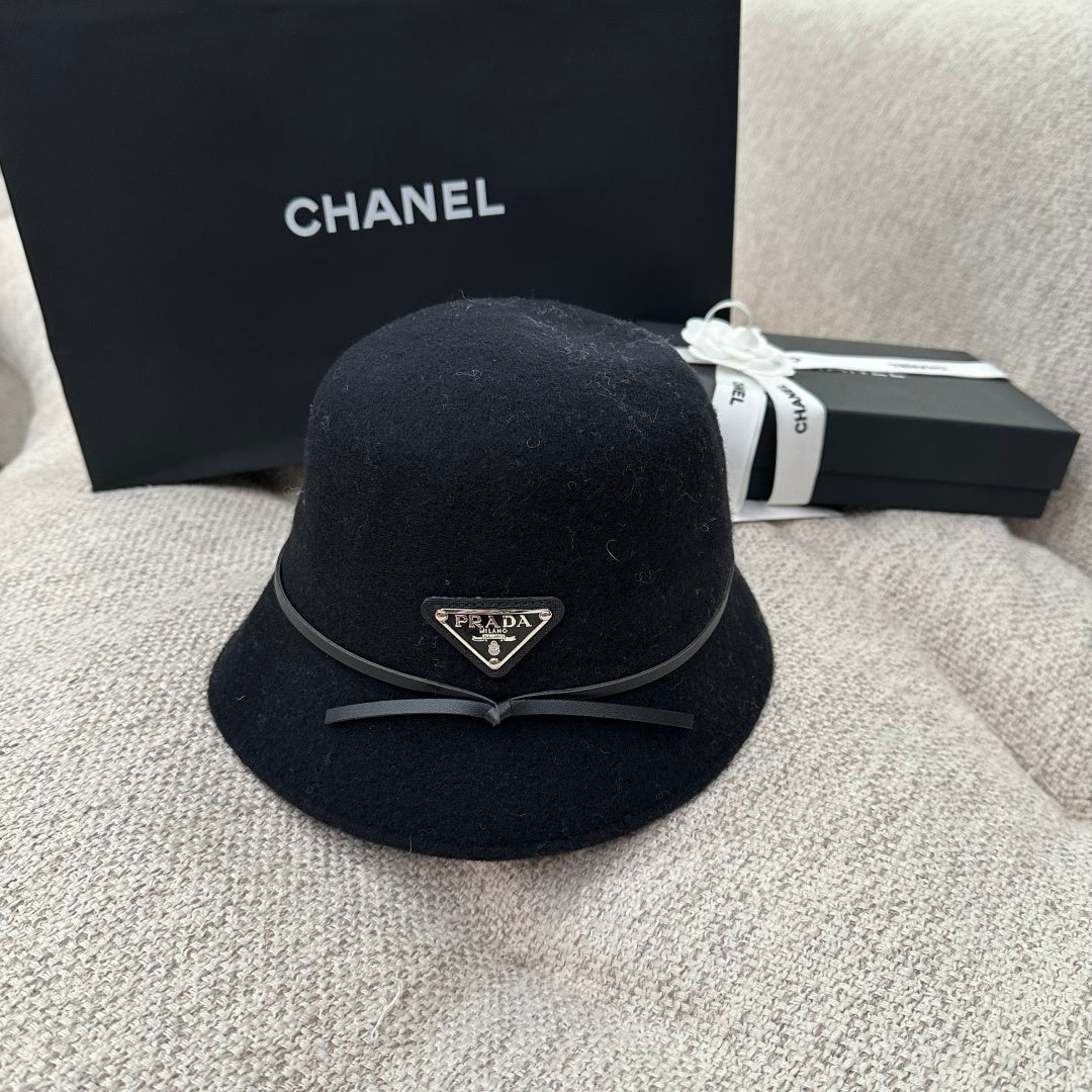 Prada Triangle Logo Wool Bucket Hat