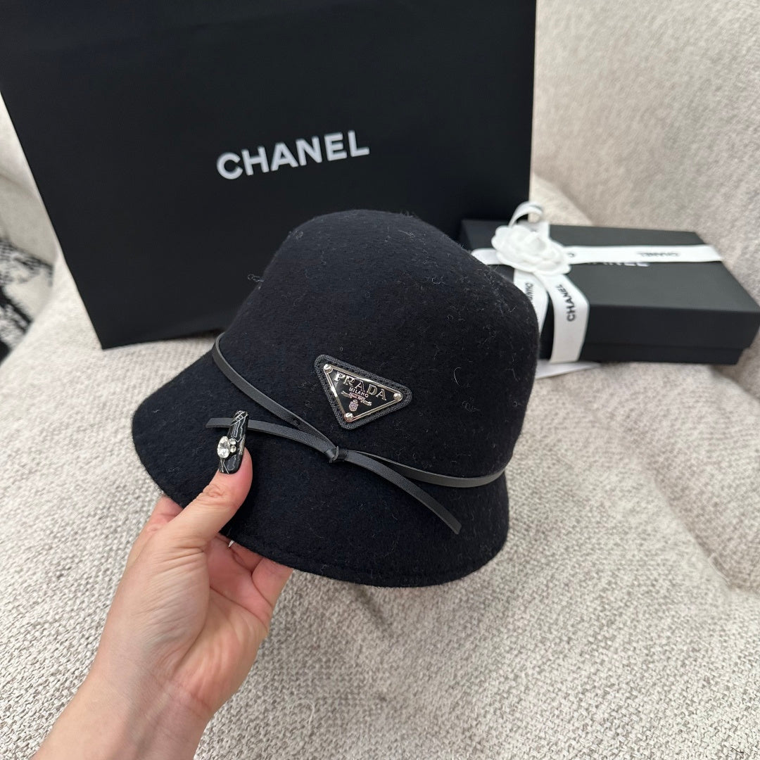 Prada Triangle Logo Wool Bucket Hat