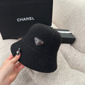 Prada Triangle Logo Ribbed Knit Bucket Hat