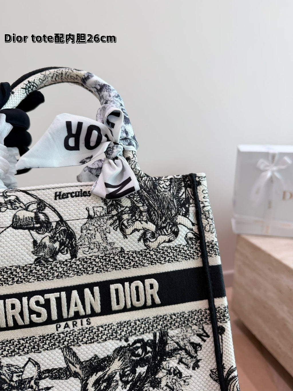 Christian Dior Book Tote – White Hercules Embroidery