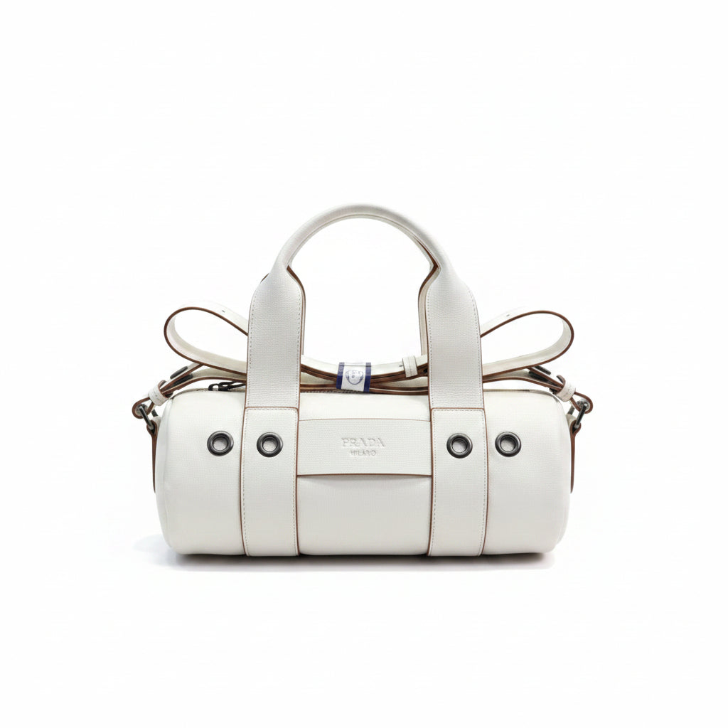 Prada Milano White Leather Barrel Bag