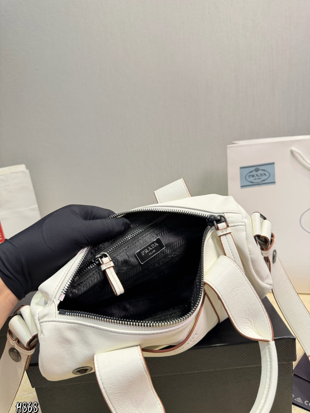 Prada Milano White Leather Barrel Bag