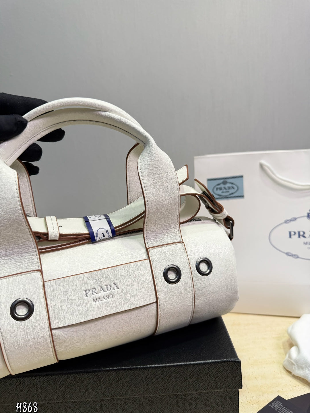 Prada Milano White Leather Barrel Bag