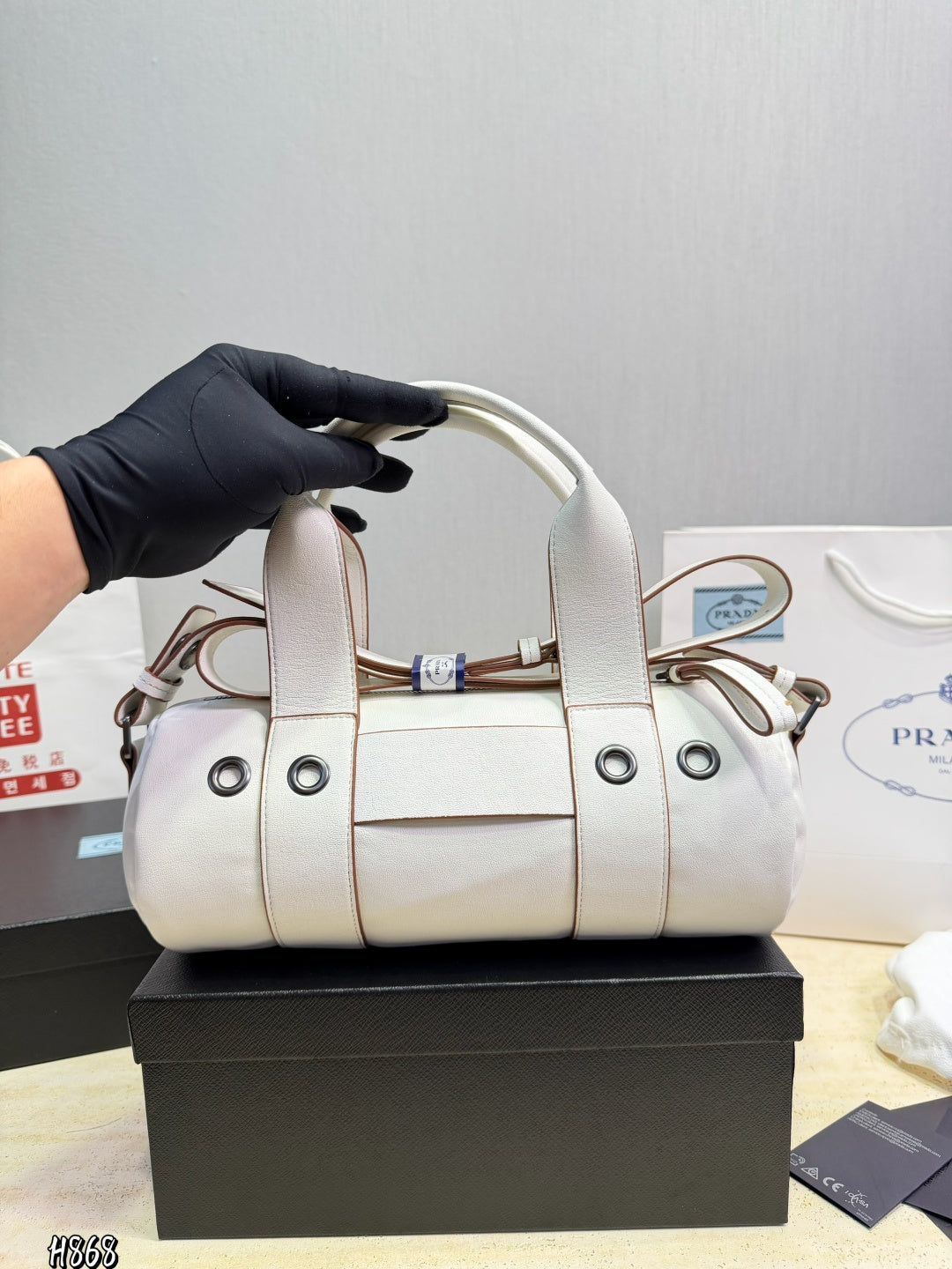 Prada Milano White Leather Barrel Bag