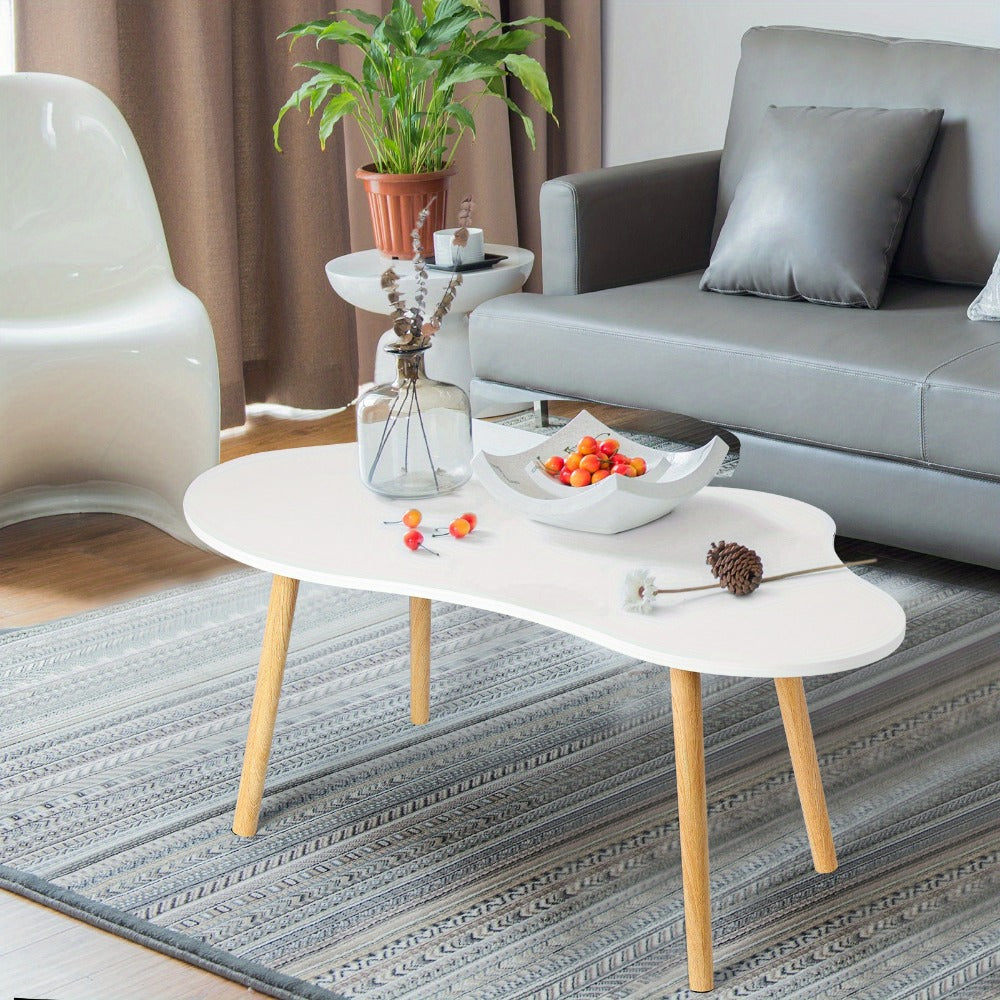 Coffee Table with Cloud-Shaped White Top, Gold-Tone Tapered Legs and Mid-Century Modern Accent Design