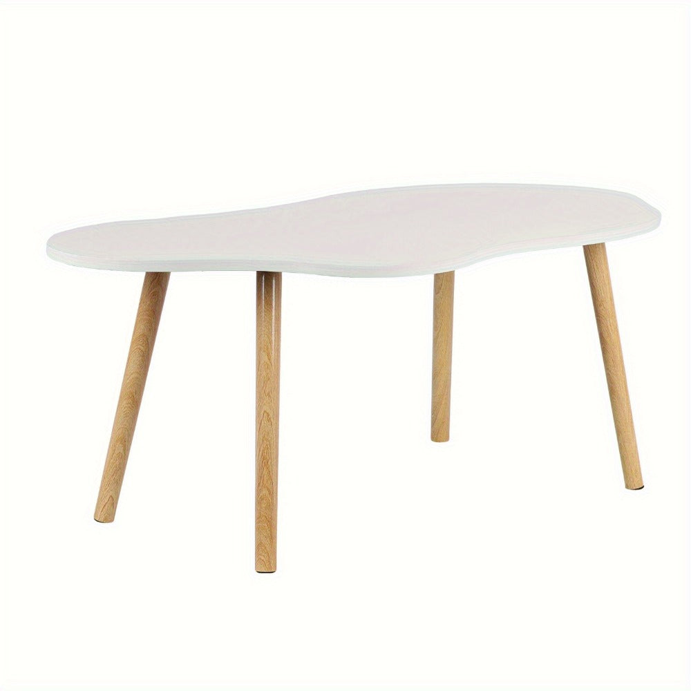 Coffee Table with Cloud-Shaped White Top, Gold-Tone Tapered Legs and Mid-Century Modern Accent Design