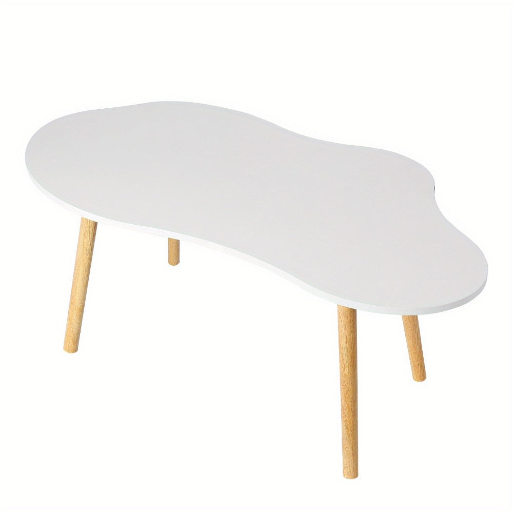 Coffee Table with Cloud-Shaped White Top, Gold-Tone Tapered Legs and Mid-Century Modern Accent Design