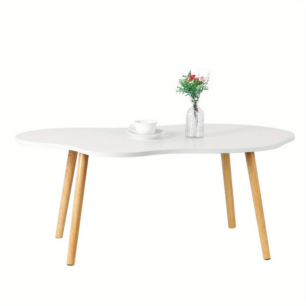 Coffee Table with Cloud-Shaped White Top, Gold-Tone Tapered Legs and Mid-Century Modern Accent Design