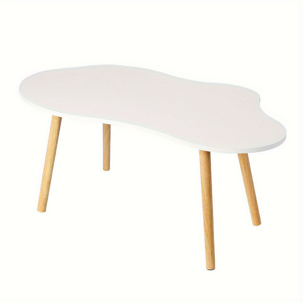 Coffee Table with Cloud-Shaped White Top, Gold-Tone Tapered Legs and Mid-Century Modern Accent Design