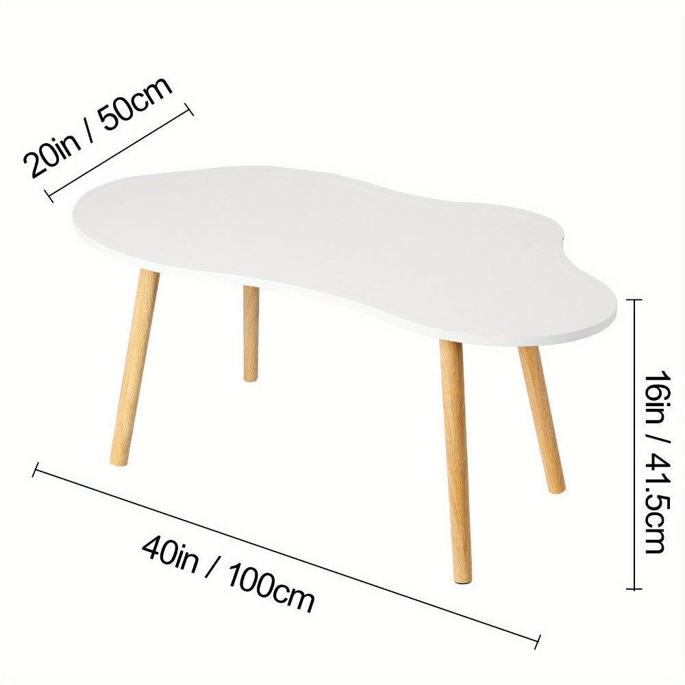Coffee Table with Cloud-Shaped White Top, Gold-Tone Tapered Legs and Mid-Century Modern Accent Design