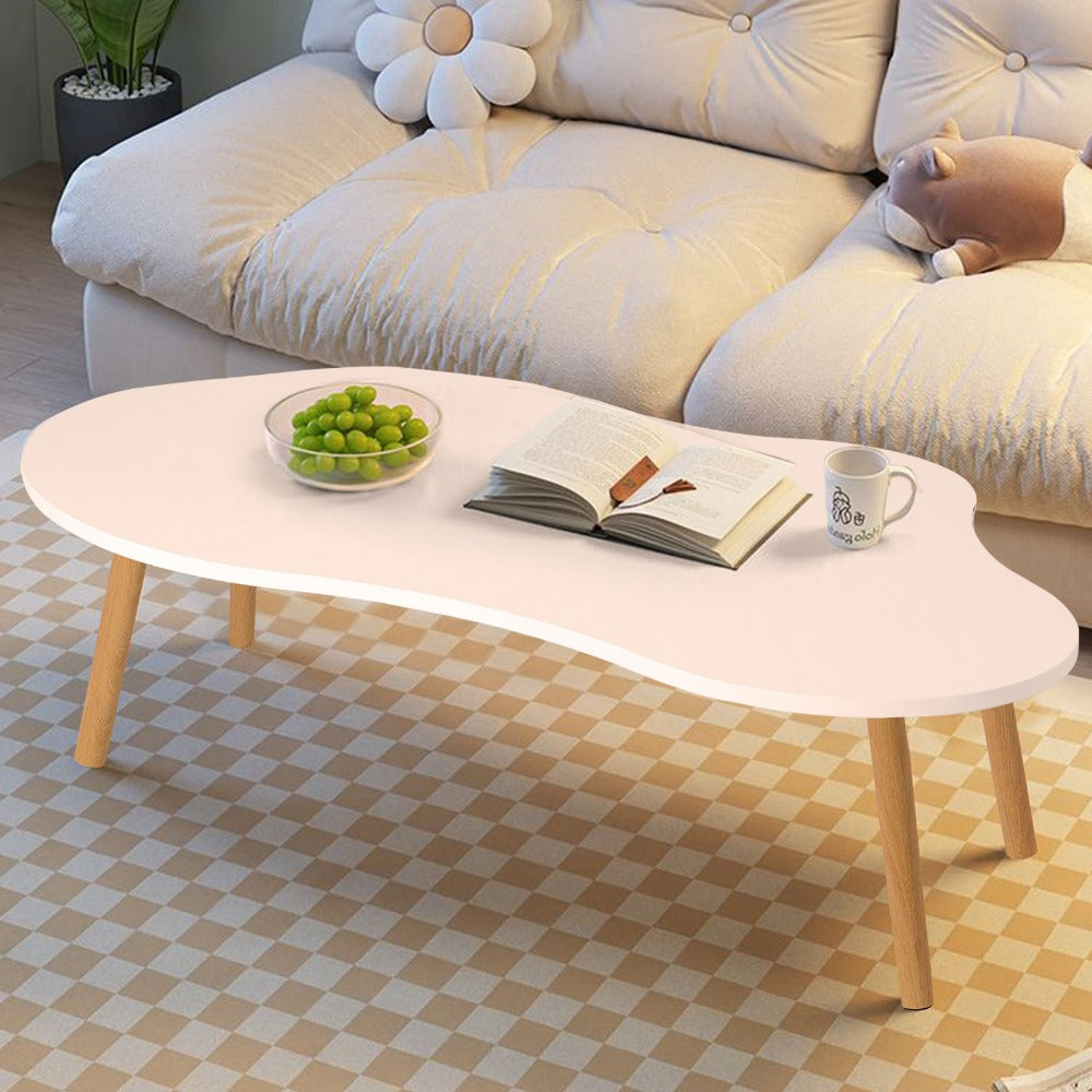 Coffee Table with Cloud-Shaped White Top, Gold-Tone Tapered Legs and Mid-Century Modern Accent Design