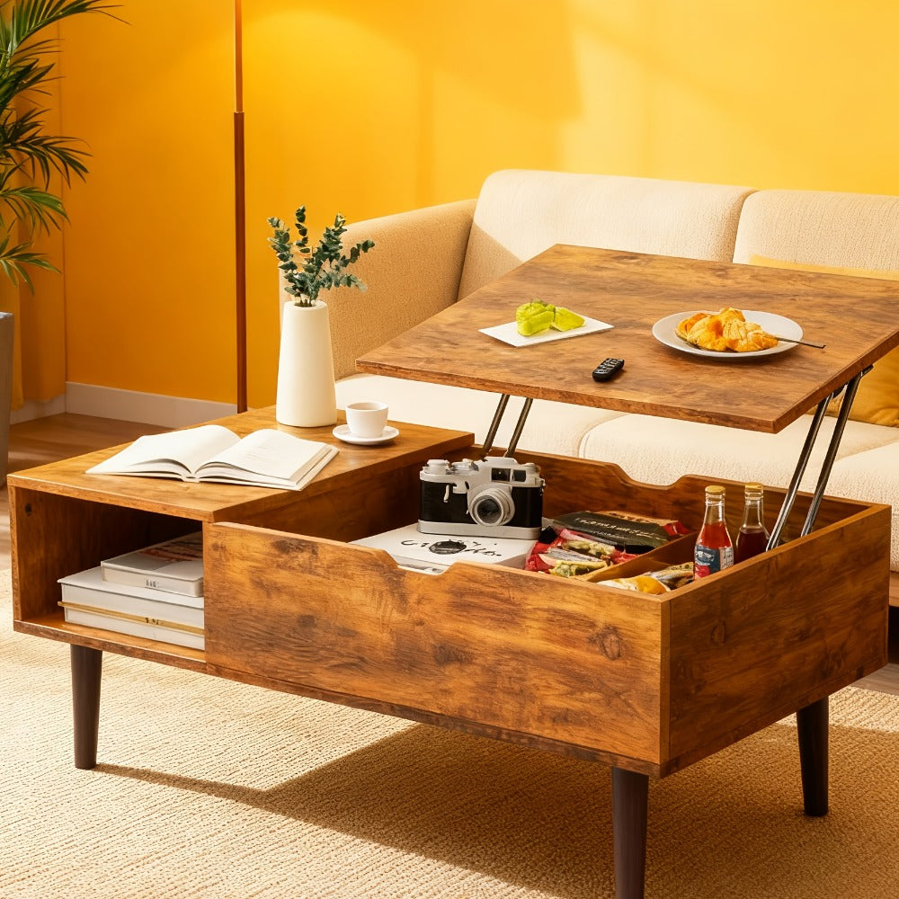Coffee Table with Hidden Storage for Work, Display, and Everyday Use