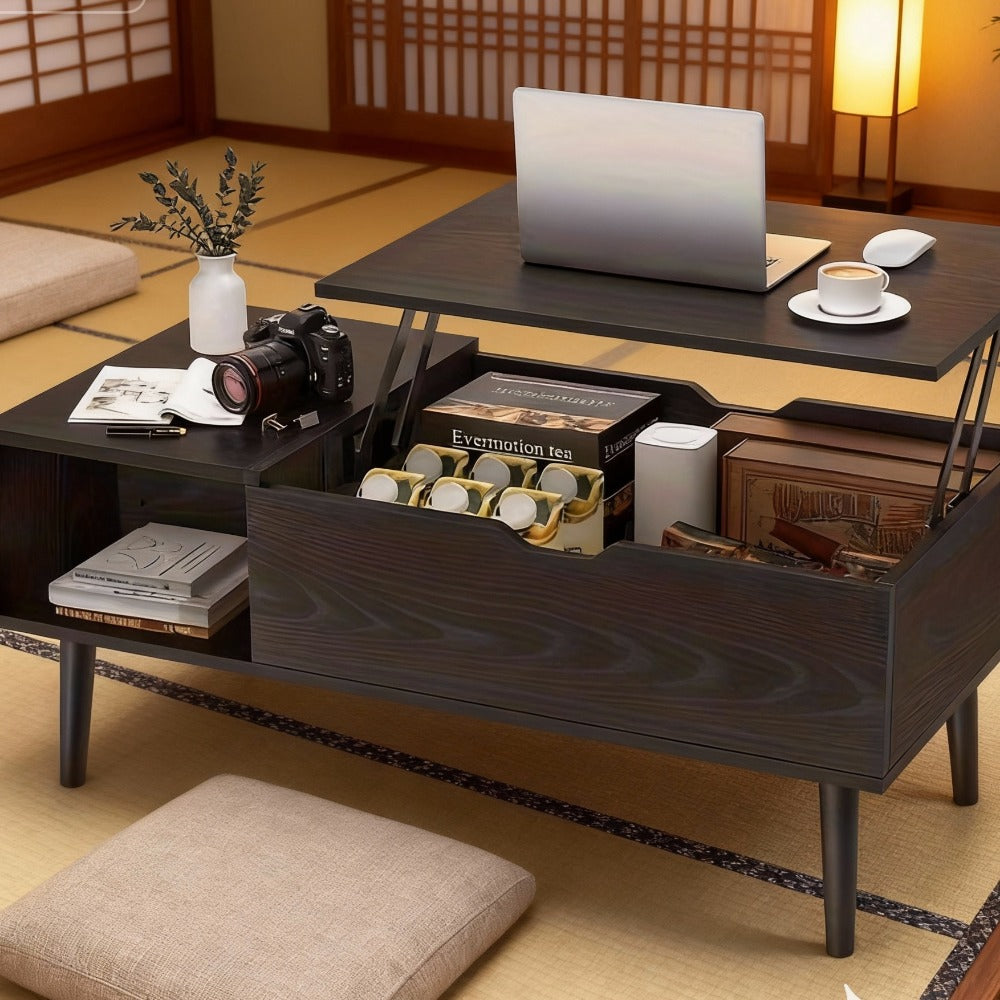 Coffee Table with Hidden Storage for Work, Display, and Everyday Use
