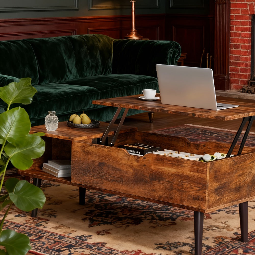 Coffee Table with Hidden Storage for Work, Display, and Everyday Use