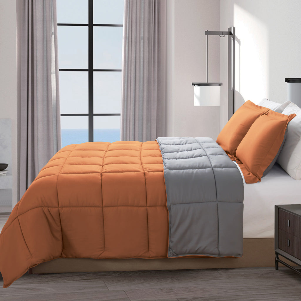 Elegant Comfort Reversible 3-Piece Box Stitched Comforter & Shams - Duvet Insert with 4 Corner Tabs