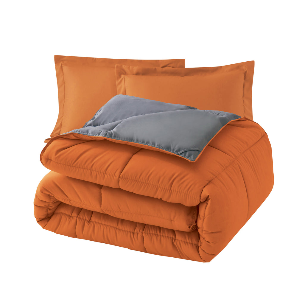 Elegant Comfort Reversible 3-Piece Box Stitched Comforter & Shams - Duvet Insert with 4 Corner Tabs
