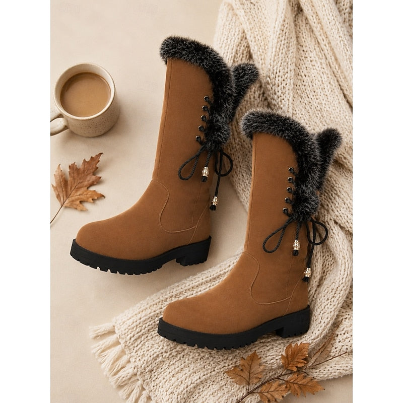 Meredith | Kniehohe Winterstiefel mit Fellbesatz