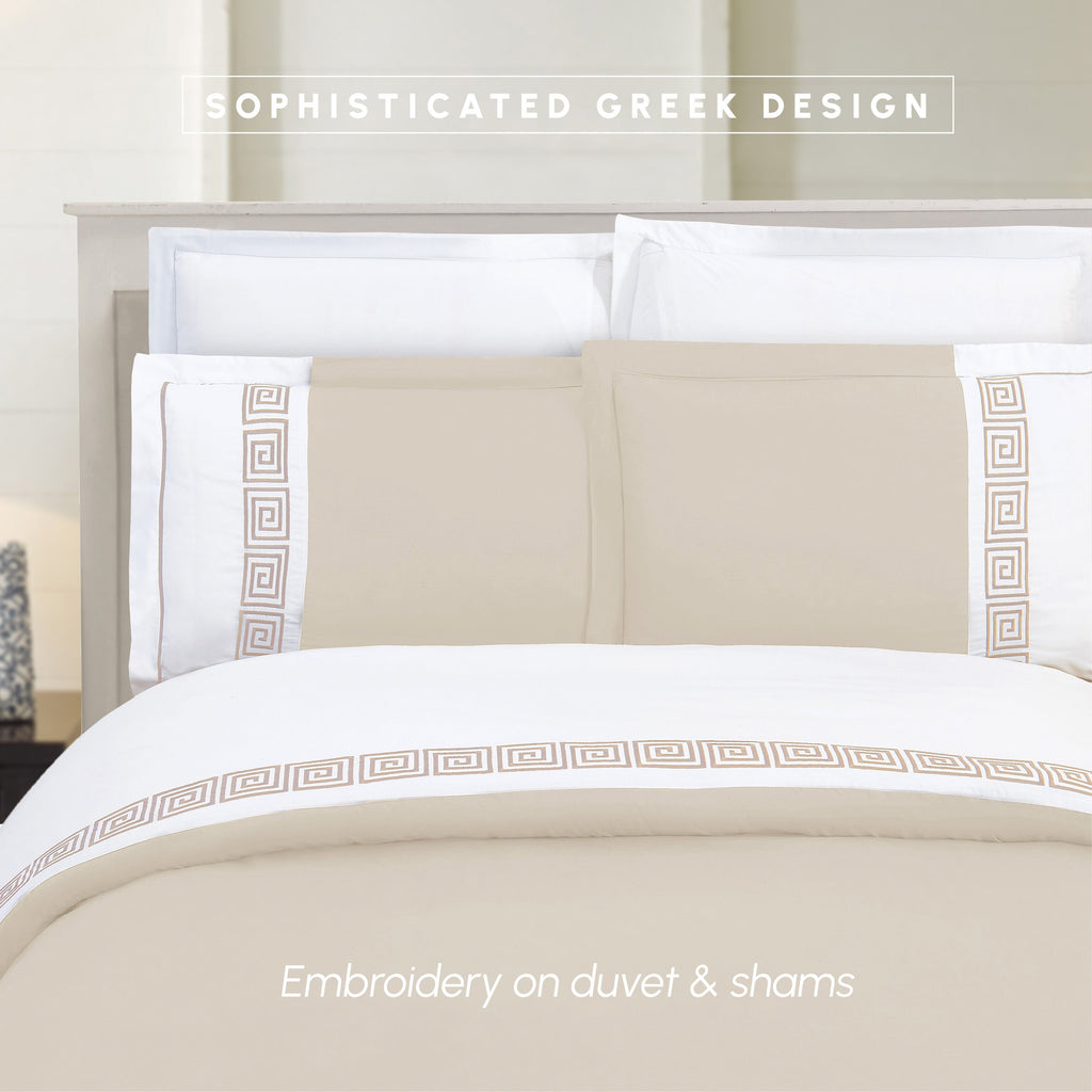 Elegant Comfort 3-Piece Greek Embroidered Duvet Cover Set
