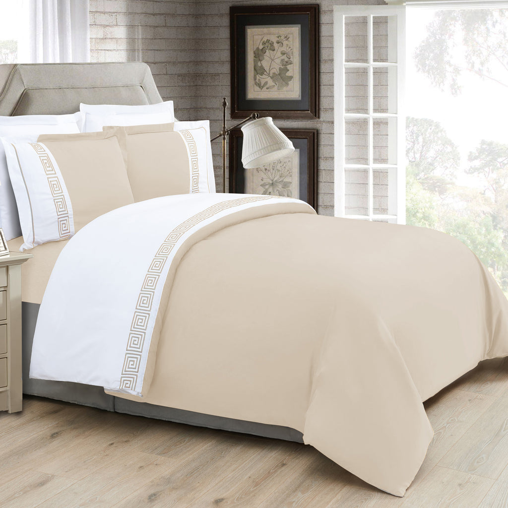 Elegant Comfort 3-Piece Greek Embroidered Duvet Cover Set