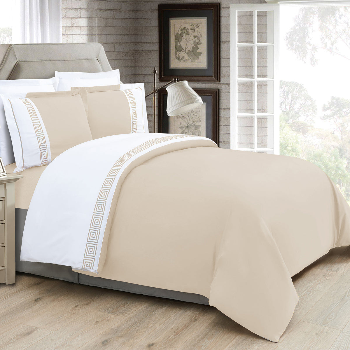 Elegant Comfort 3-Piece Greek Embroidered Duvet Cover Set