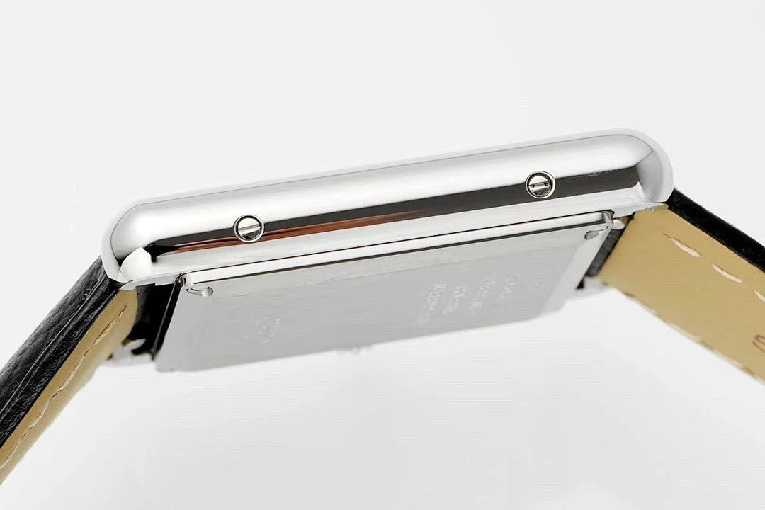 Cartier Tank – Steel White Roman Numeral Dial Blue Sword Hands Sapphire Crown Steel Bracelet