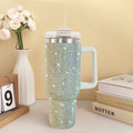 Bling Diamond Tumbler 40 Oz – Studded Rhinestone Stainless Steel Insulated Travel Mug with Handle & Straw Lid – Fits Car Cup Holders – Glamorous Gift for Women – Silver