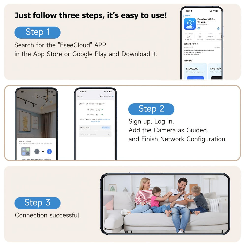 Indoor Security Camera 4-Pack with 3MP Video, Dual-Band WiFi, Color Night Vision and Cloud Storage Options