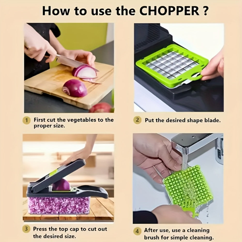 Vegetable Chopper 18-in-1 Upgraded Mandoline Slicer - Professional Onion Chopper Food Dicer Cutter with Container