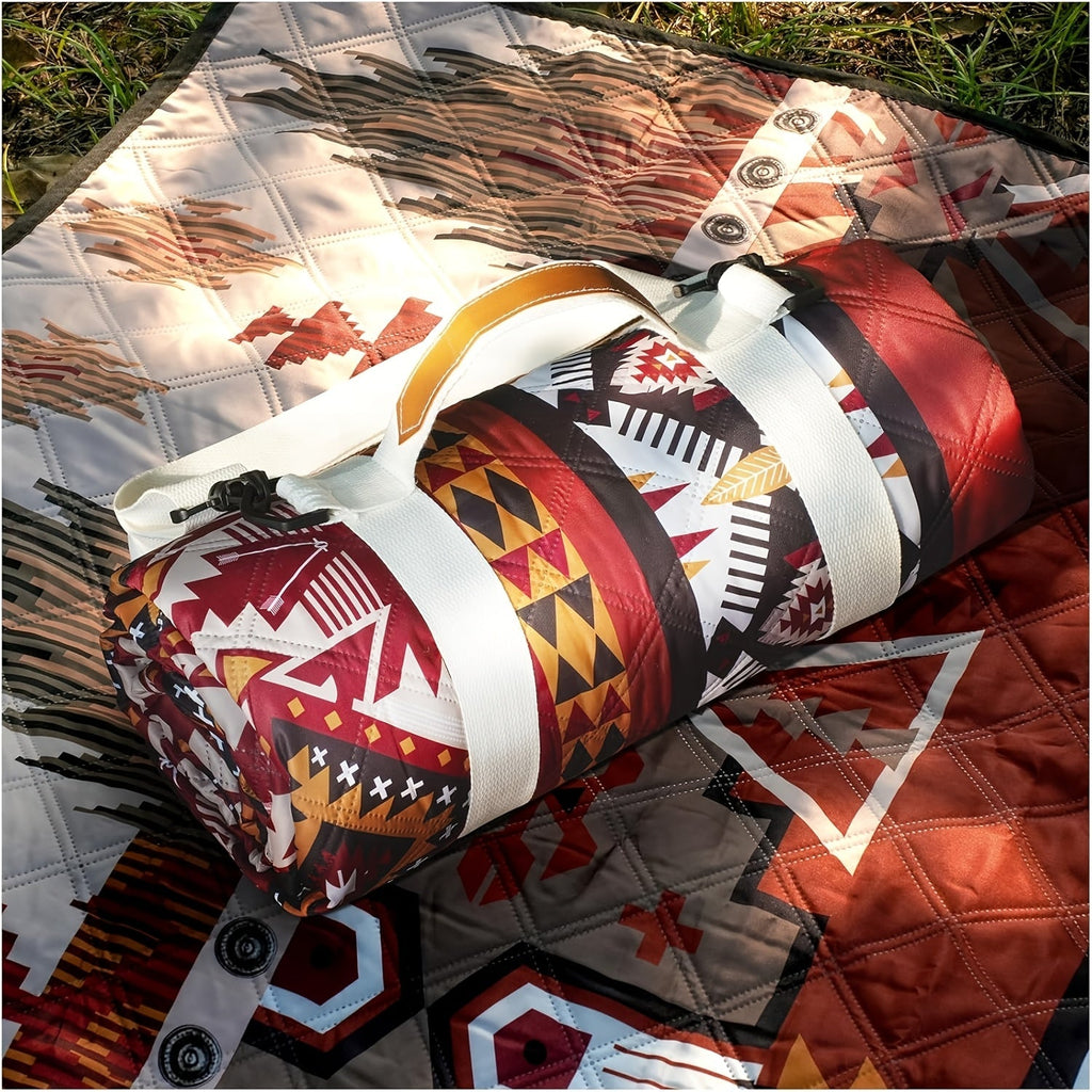 Picnic Blanket, Large 80 x 80-Inch Foldable Outdoor Mat with Carry Straps in Plaid, Floral or Stripe Patterns