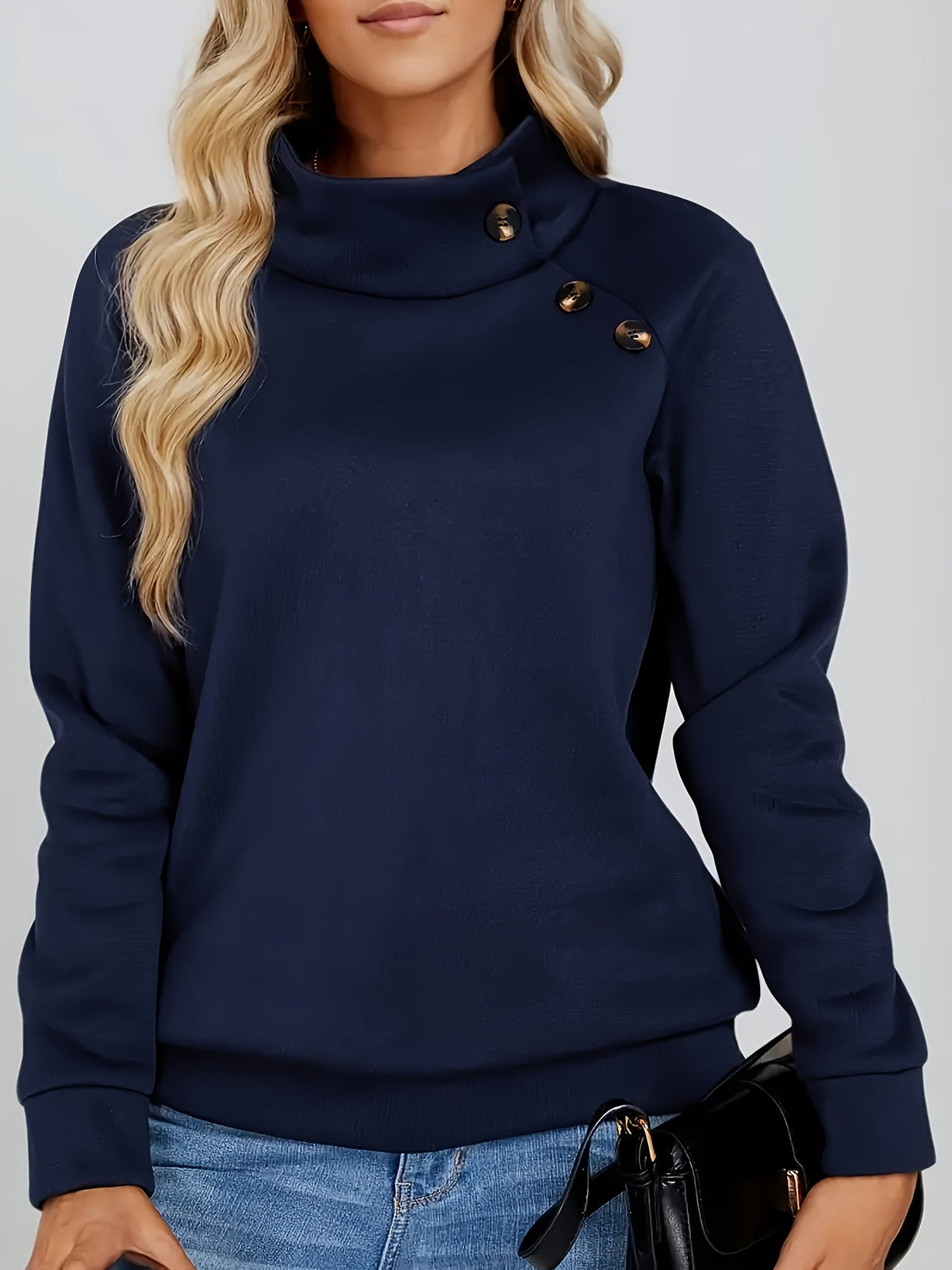 Heidi | Sweatshirt mit Stehkragen und Knopfdetail