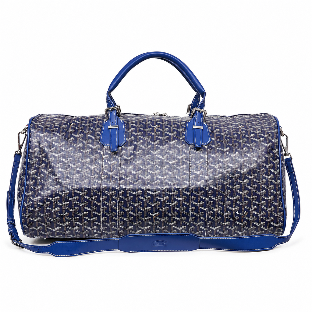 Goyard Boeing 55 Travel Bag – Navy Blue Goyardine Canvas Cobalt Leather Silver Hardware